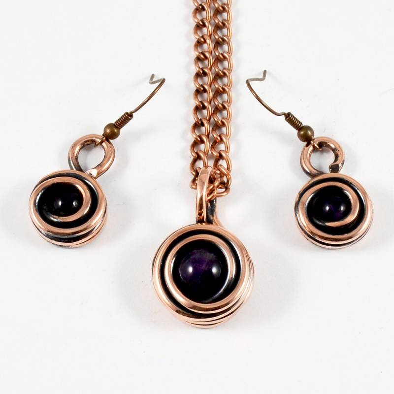 Handgemachte Antiqued Kupfer Amethyst Schmuck Set Draht Gewickelt Anhänger Ohrringe Handgemachte Antiqued Kupfer Amethyst Schmuck Set Draht Gewickelt Anhänger Ohrringe von MbaHandmade