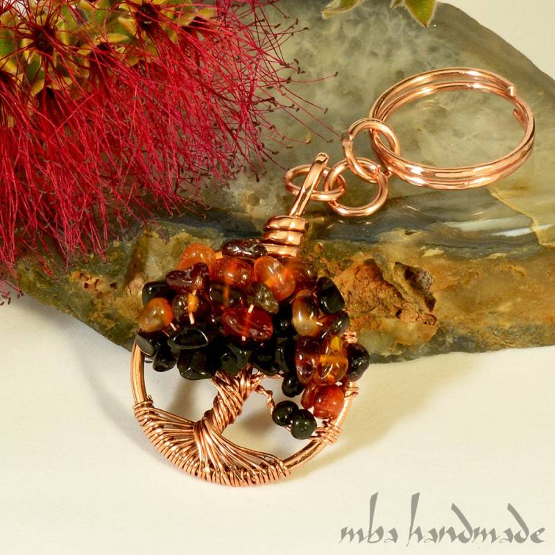 Karneol & Onyx Baum Des Lebens Schlüsselanhänger Antiker Kupferdraht Gewickelter Edelstein Schlüsselanhänger von MbaHandmade