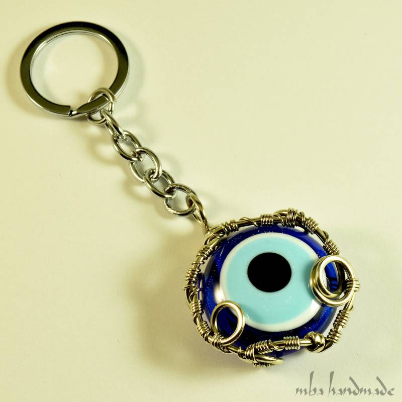 Silber Wire Wrapped Evil Eye Glasperle Schlüsselanhänger Von Mba Handmade Silber Wire Wrapped Evil Eye Glasperle Schlüsselanhänger Von Mba Handmade von MbaHandmade