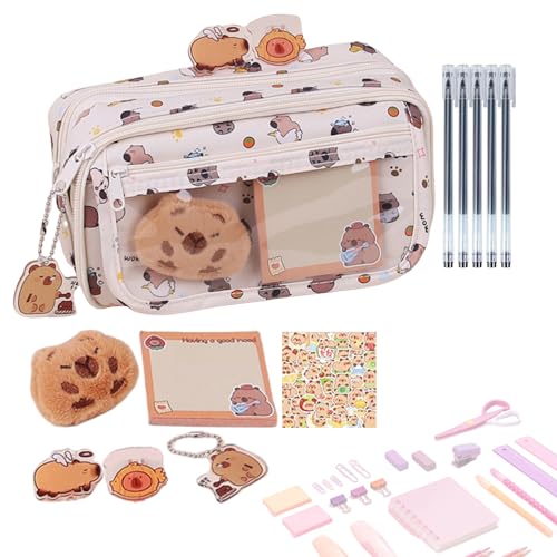 Mbiyhgta Capybara Schreibwaren Zubehör | Capybara Federmäppchen Set für Schule - Stifthalter Aufkleber Gelstifte für Mädchen Grundschule Geschenk Klasse Zuhause Weihnachten Feiertage von Mbiyhgta