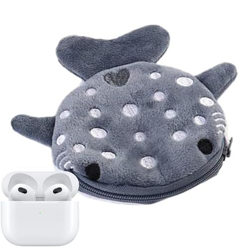 Mbiyhgta Kleine Hai-Geldbörse – Geldbörse für Kopfhörer, Aufbewahrungstasche für Mädchen | Kartenbörse für Karten, Stickerei, Cartoon-Hai-Design, grau, Se référer au descriptif, Siehe Beschreibung von Mbiyhgta
