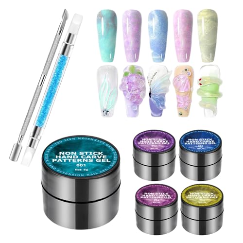 Nagelmodellage-Gel - Nagelform-Gel, 5 Farben, solider Konstruktor, Skulptur-Gel Nageldesigns, Maniküre-Set mit Schnitzstift, Verlängerungskleber von Mbiyhgta