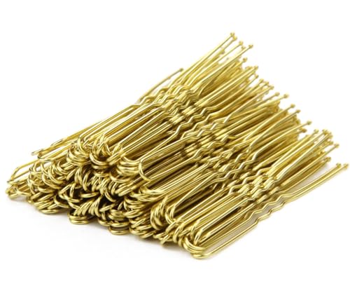 Mbsomnus 100 Stück Bobby Pins Blond 7cm U-förmige Haarnadeln Gold Metall mit Aufbewahrungsbox für Damen Mädchen Frauen Haarzusätze Friseursalon Hochzeit von Mbsomnus