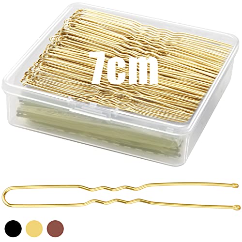 Mbsomnus 200 Stück Bobby Pins Blond 7cm U-förmige Haarnadeln Gold Metall mit Aufbewahrungsbox für Damen Mädchen Frauen Haarzusätze Friseursalon Hochzeit von Mbsomnus