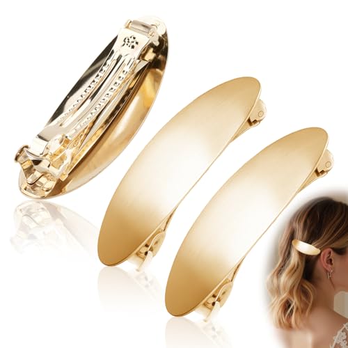 Mbsomnus 3 Stück Französische Haarspange 8 cm Haarspangen für Damen Metall French Hair Clip Flache Spangen Ovale Haarspange Gold Haarclip Dutt Automatisch Haarschmuck für Frauen Mädchen Alle Haartypen von Mbsomnus