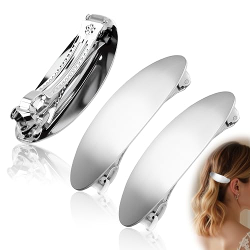 Mbsomnus 3 Stück Französische Haarspange 8 cm Haarspangen für Damen Metall French Hair Clip Flache Spangen Ovale Haarspange Silber Haarclip Dutt Automatisch für Frauen Mädchen Alle Haartypen von Mbsomnus