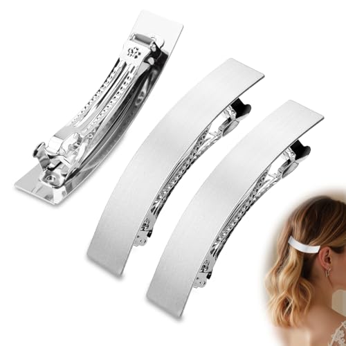 Mbsomnus 3 Stück Französische Haarspange 9 cm French Hair Clip Metall Haarspangen für Damen Flache Spangen Barrette Haarspange Silber Haarclip Dutt Automatisch für Frauen Mädchen Alle Haartypen von Mbsomnus