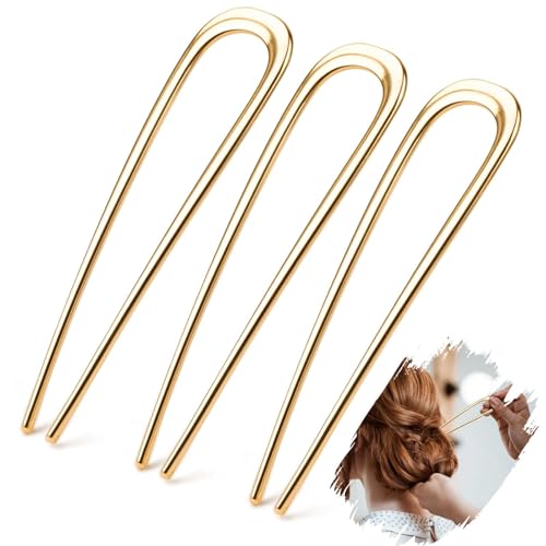 Mbsomnus 3 Stück French Hair Pin Metall Französische Haarnadel 14cm French Twist Hair Pin U-Förmige Haargabel Groß Haarpin Gold Hair Pins French Clip für Frauen Mädchen Alle Haartypen von Mbsomnus