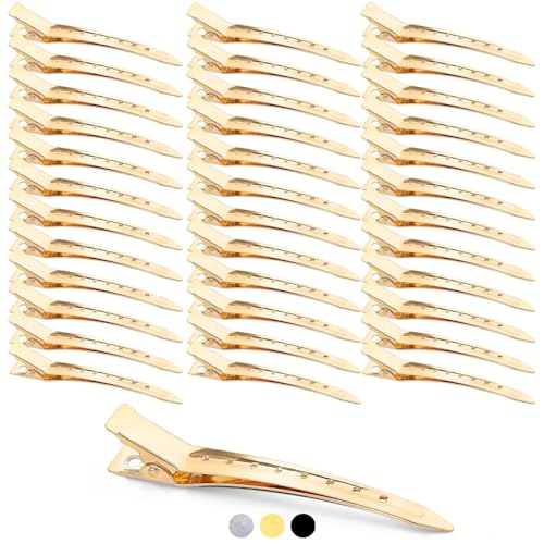 Mbsomnus 36 Stück Abteilklammern Friseur Gold EnteBill Haarspangen 9cm Haarclips Metall Alligator Clips Haarspangen mit Löchern Haarklammern Damen Spangen für Friseursalon Mädchen Haarstyling von Mbsomnus