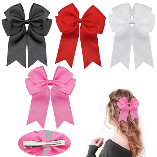 Mbsomnus 4 Stück Schleife Haare Haarschleife Damen Schleifen Haarklammer Großer Haarspange Schleife Haarschleifen mit Abteilklammern Hair Bow Metallklammern für Geschenk Party - Schwarz Rot Weiß Rosa von Mbsomnus