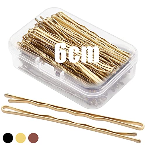 Mbsomnus 100 Stück Haarnadeln 6cm Bobby Pins Gold Haarklemmen Damen Haarklammer Gold Hair Pin Haarklammer Metall Wellenform Haarklammern mit Aufbewahrungsbox Ideal für Alle Haartypen Mädchen von Mbsomnus