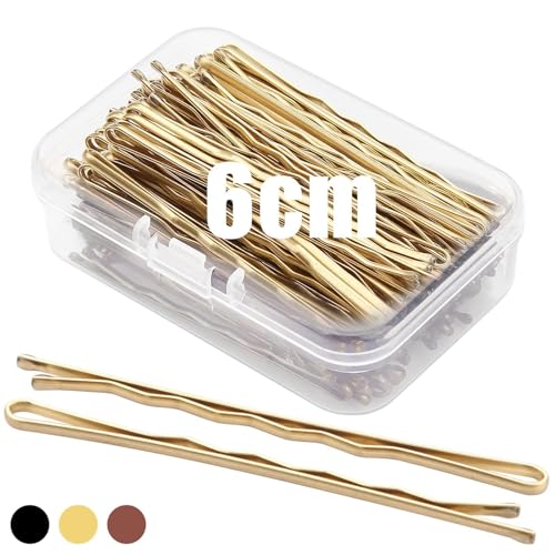 Mbsomnus 100 Stück Haarnadeln 6cm Bobby Pins Gold Haarklemmen Damen Haarklammer Gold Hair Pin Haarklammer Metall Wellenform Haarklammern mit Aufbewahrungsbox Ideal für Alle Haartypen Mädchen von Mbsomnus