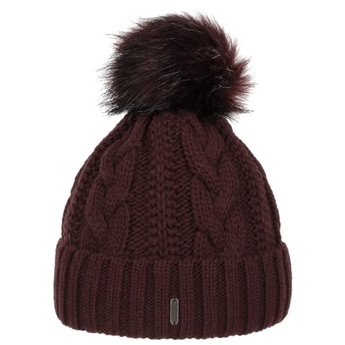 McBURN Cable Knit Umschlagmütze Bommelmütze Mütze Pudelmütze Strickmütze Damen - Made in Italy Wintermütze Wollmütze mit Umschlag, Futter, Futter Herbst-Winter - One Size Bordeaux von McBURN