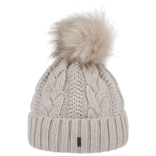 McBURN Cable Knit Umschlagmütze Bommelmütze Mütze Pudelmütze Strickmütze Damen - Made in Italy Wintermütze Wollmütze mit Umschlag, Futter, Futter Winter Herbst-Winter - One Size beige von McBURN