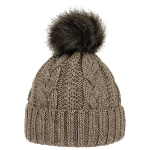 McBURN Cable Knit Umschlagmütze Bommelmütze Mütze Pudelmütze Strickmütze Damen - Made in Italy Wintermütze Wollmütze mit Umschlag, Futter, Futter Winter Herbst-Winter - One Size Camel von McBURN