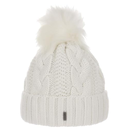 McBURN Cable Knit Umschlagmütze Bommelmütze Mütze Pudelmütze Strickmütze Damen - Made in Italy Wintermütze Wollmütze mit Umschlag, Futter, Futter Winter Herbst-Winter - One Size cremeweiß von McBURN