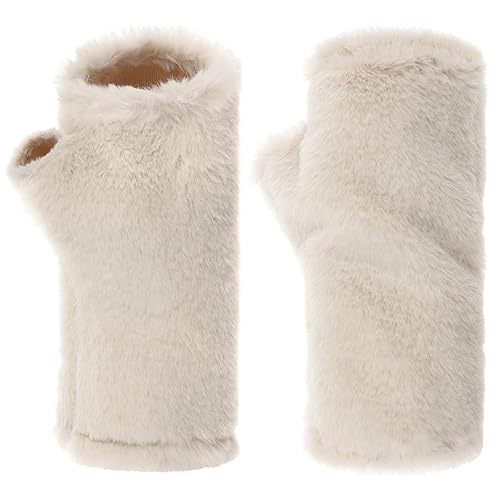 McBURN Faux Fur Stulpen Pulswärmer Fingerlose Handschuhe Damen - Made in Italy Herbst-Winter - One Size cremeweiß von McBURN