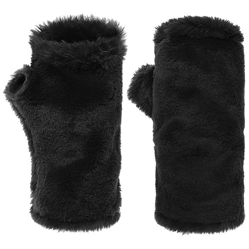 McBURN Faux Fur Stulpen Pulswärmer Fingerlose Handschuhe Damen - Made in Italy Herbst-Winter - One Size schwarz von McBURN