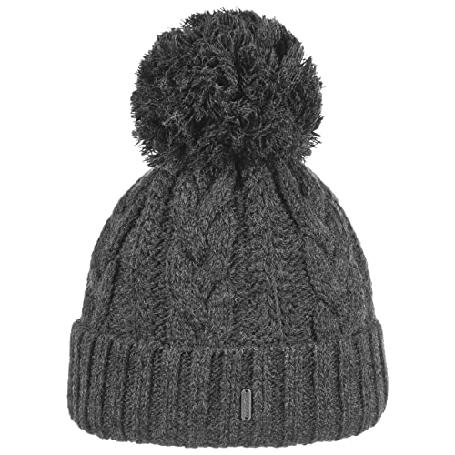 McBURN Giant Bommelmütze Damen - Made in Italy Wintermütze Bommelmützen Strickmütze mit Umschlag, Futter, Futter Winter Herbst-Winter - One Size anthrazit von McBURN