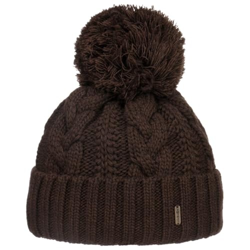 McBURN Giant Bommelmütze Damen - Made in Italy Wintermütze Bommelmützen Strickmütze mit Umschlag, Futter, Futter Winter Herbst-Winter - One Size braun von McBURN