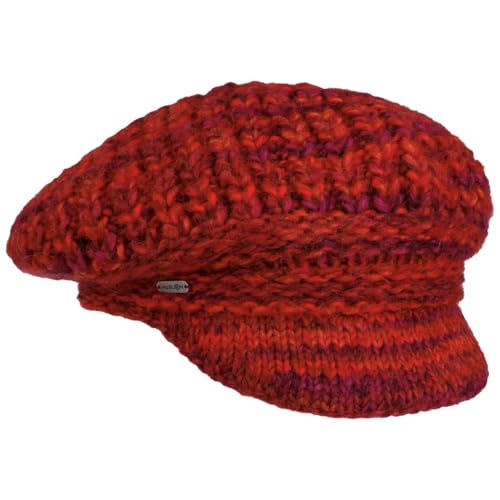 McBURN Lasenia Strick Ballonmütze Strickmütze Damenmütze Schirmmütze Damen - Made in Italy mit Schirm, Schirm Winter Herbst-Winter - One Size rot von McBURN