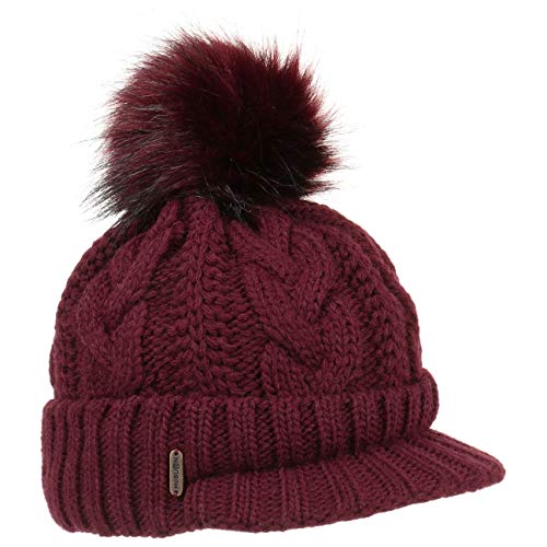 McBurn Britta Cable Knit Peak Pull on Mütze Bommelmütze Wintermütze Strickmütze für Damen mit Schirm, Futter, Futter Herbst Winter (One Size - Bordeaux) von McBURN