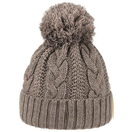 McBURN Giant Bommelmütze Damen - Made in Italy Wintermütze Bommelmützen Strickmütze mit Umschlag, Futter, Futter Winter Herbst-Winter - One Size Camel von McBURN
