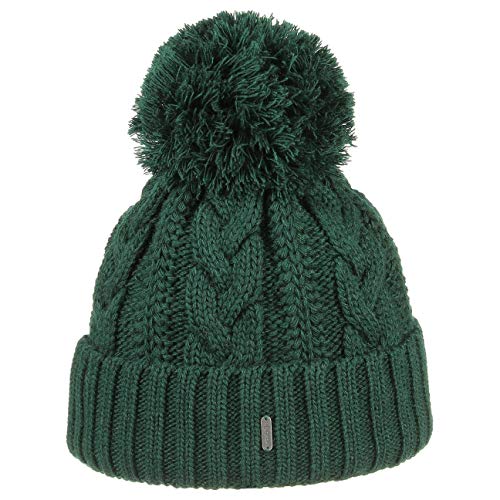 McBurn Giant Bommelmütze Damen - Made in Italy Wintermütze Bommelmützen Strickmütze mit Umschlag, Futter, Futter Herbst-Winter - One Size dunkelgrün von McBURN