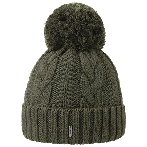 McBurn Giant Bommelmütze Damen - Made in Italy Wintermütze Bommelmützen Strickmütze mit Umschlag, Futter, Futter Herbst-Winter - One Size dunkelgrün von McBURN