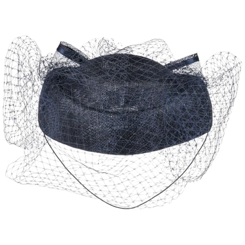 McBURN Sinamay Pillbox-Hut mit Schleier Kopfschmuck Haarschmuck Damenhut Hut Damen - Made in Italy Anlasshut Kinnband, Kinnband Sommer Frühling-Sommer Herbst-Winter - One Size dunkelblau von McBURN