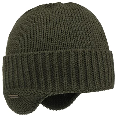 McBURN Anton Ohrenschutz Strickmütze Ohrenmütze Wintermütze Mütze Wollmütze Skimütze Herren - Made in Italy mit Futter, Futter Winter Herbst-Winter - One Size Oliv von McBURN