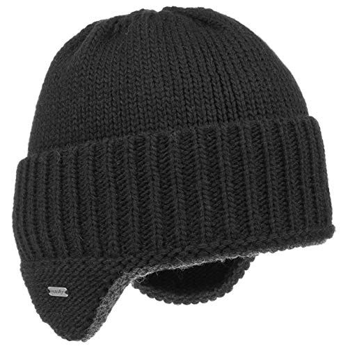 McBURN Anton Ohrenschutz Strickmütze Ohrenmütze Wintermütze Mütze Wollmütze Skimütze Herren - Made in Italy mit Futter, Futter Herbst-Winter - XL, Schwarz von McBURN