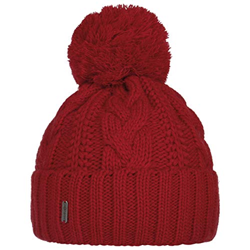 McBURN Giant Bommelmütze Damen - Made in Italy Wintermütze Bommelmützen Strickmütze mit Umschlag, Futter, Futter Winter Herbst-Winter - One Size rot von McBURN