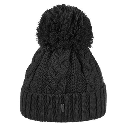 McBurn Giant Bommelmütze Damen - Made in Italy Wintermütze Bommelmützen Strickmütze mit Umschlag, Futter, Futter Herbst-Winter - One Size schwarz von McBURN