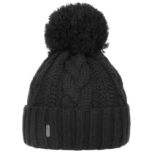 McBURN Giant Bommelmütze Damen - Made in Italy Wintermütze Bommelmützen Strickmütze mit Umschlag, Futter, Futter Winter Herbst-Winter - One Size schwarz von McBURN