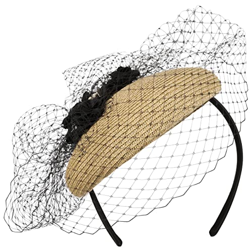 McBurn Ravelia Fascinator Damenhut Anlasshut Haarschmuck Kopfschmuck Damen - Frühling-Sommer - One Size Natur-schwarz, 54-59 von McBURN