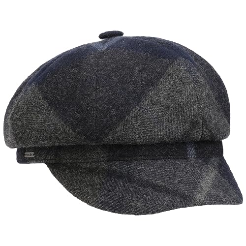 McBURN Tevere Karo Damen Newsboy Cap - Made in Italy Ballonkappe Damenmütze Schildmütze mit Schirm, Futter Herbst-Winter - One Size blau von McBURN