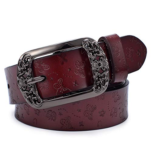 McFanBe Damen Ledergürtel für Damen Mädchen Hosen Jeans Taille unter 48 Zoll (A:kaffee, L:113cm(Taillenumfang passen 87-96cm)) von McFanBe