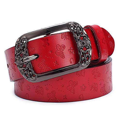 McFanBe Damen Ledergürtel für Damen Mädchen Hosen Jeans Taille unter 48 Zoll (A:rot, M:103cm(Taillenumfang passen 77-86cm)) von McFanBe