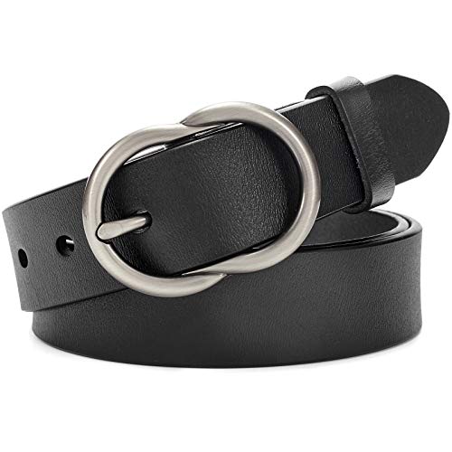 McFanBe Damen Ledergürtel für Frauen Mädchen Jeans Kleid Hosen 2,8cm Breite (M:103cm(Taillenumfang passen 77-86cm), E:Schwarz) von McFanBe