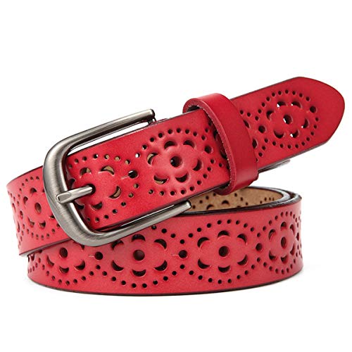 McFanBe Damen Ledergürtel für Kleid Jeans Hosen Damen Mädchen Taille Gürtel Alu Schnalle (M:105cm(Taillenumfang passen 85-94cm), C (2,8cm Breite):Rot) von McFanBe