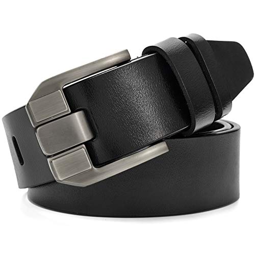 McFanBe Herren Ledergürtel für Casual Jean Hosen Legierung Prong Schnalle 38MM Breite (S(Passform Taille 85-94cm), D:schwarz) von McFanBe