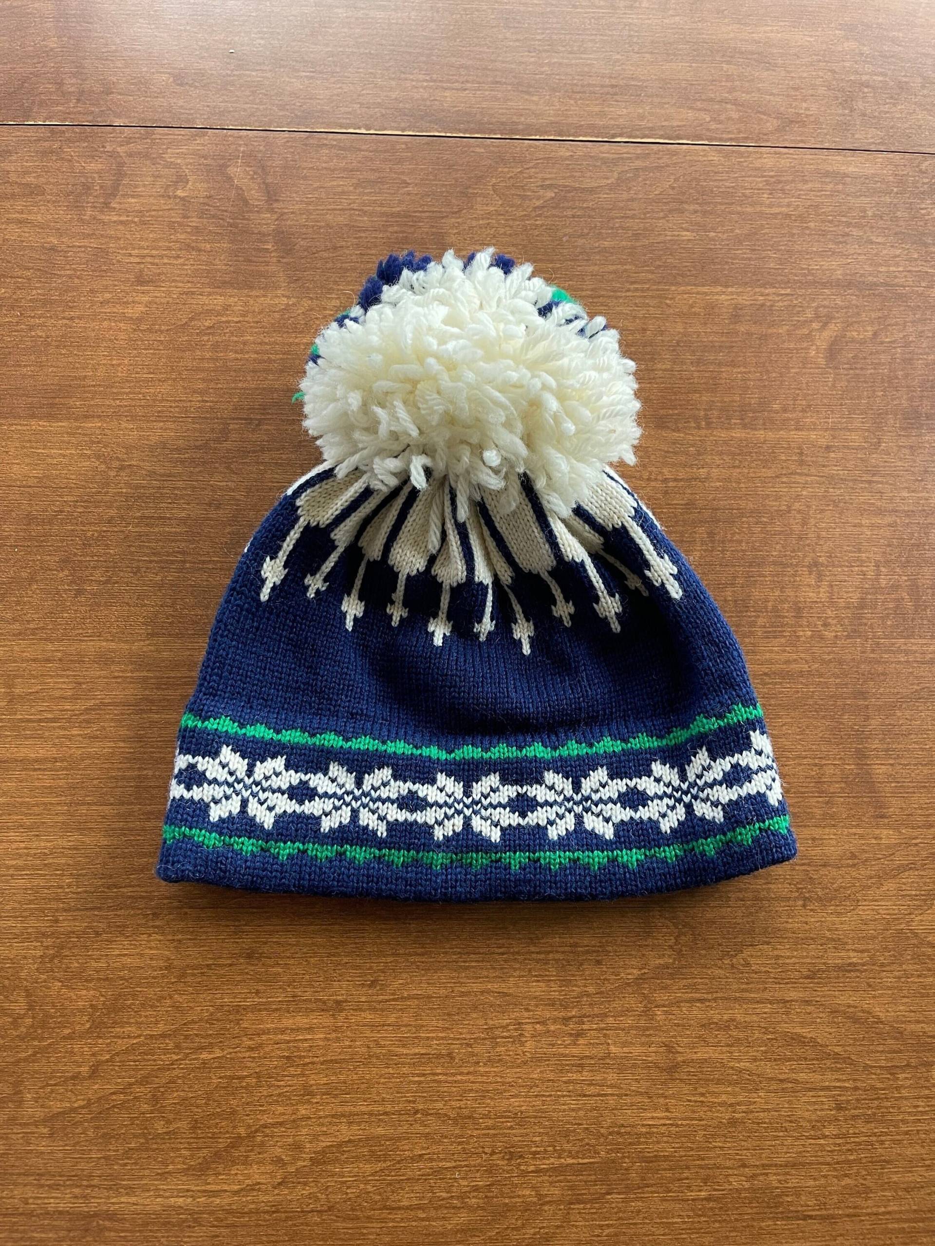 Marceau Sports Blue Fair Isle Wolle Beanie Mit Pom von McGvintage