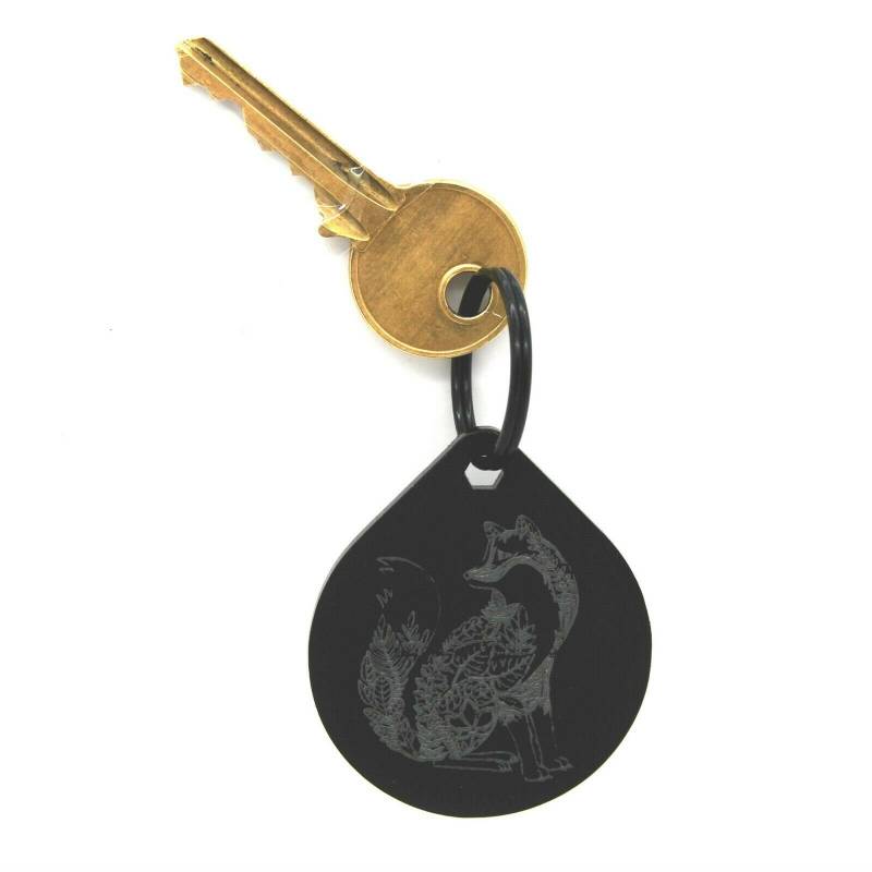 Fuchsblatt-Muster - Personalisierter Gravierter Schwarzer Schlüsselring Mit Schwarzem Hoop von McHenrysPlace