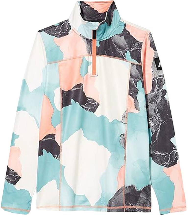 McKINLEY Aurora Ski-Midlayer für Mädchen Stehkragen-Pullover mit DryPlus Sweater mit HalfZip 418730 915 AOP Grün/Rosa/Schwarz von McKINLEY