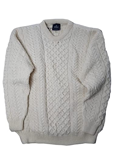 McLaughlin's Irish Shop Irischer Unisex Aran Pullover aus Wolle gestrickt. Wollweiss (L). von McLaughlin's Irish Shop