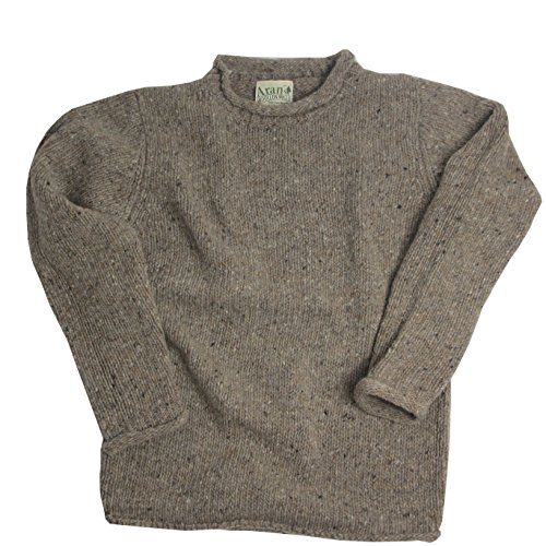 McLaughlin's Irish Shop Irischer Herren Strickpullover aus Tweedwolle mit kleinem Rollkragen und Rollbündchen. Beigemeliert. (L) von McLaughlin's Irish Shop