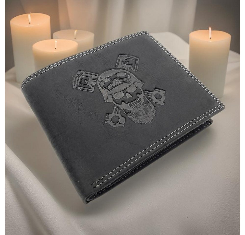 JOCKEY CLUB Geldbörse echt Leder Portemonnaie mit RFID Schutz Totenkopf Skull, "Hard Rider" für Biker und Abenteurer von JOCKEY CLUB