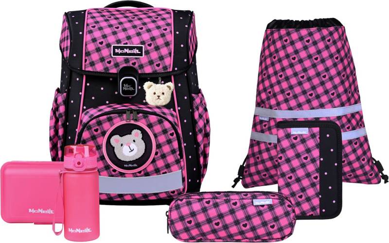 McNeill Schulranzen Bravo, inkl. Etui, Turnbeutel, (Set, 9-tlg., Schlamperrolle, Trinkflasche, Lunchbox, 2 Magnete & 1 Anhänger) von McNeill