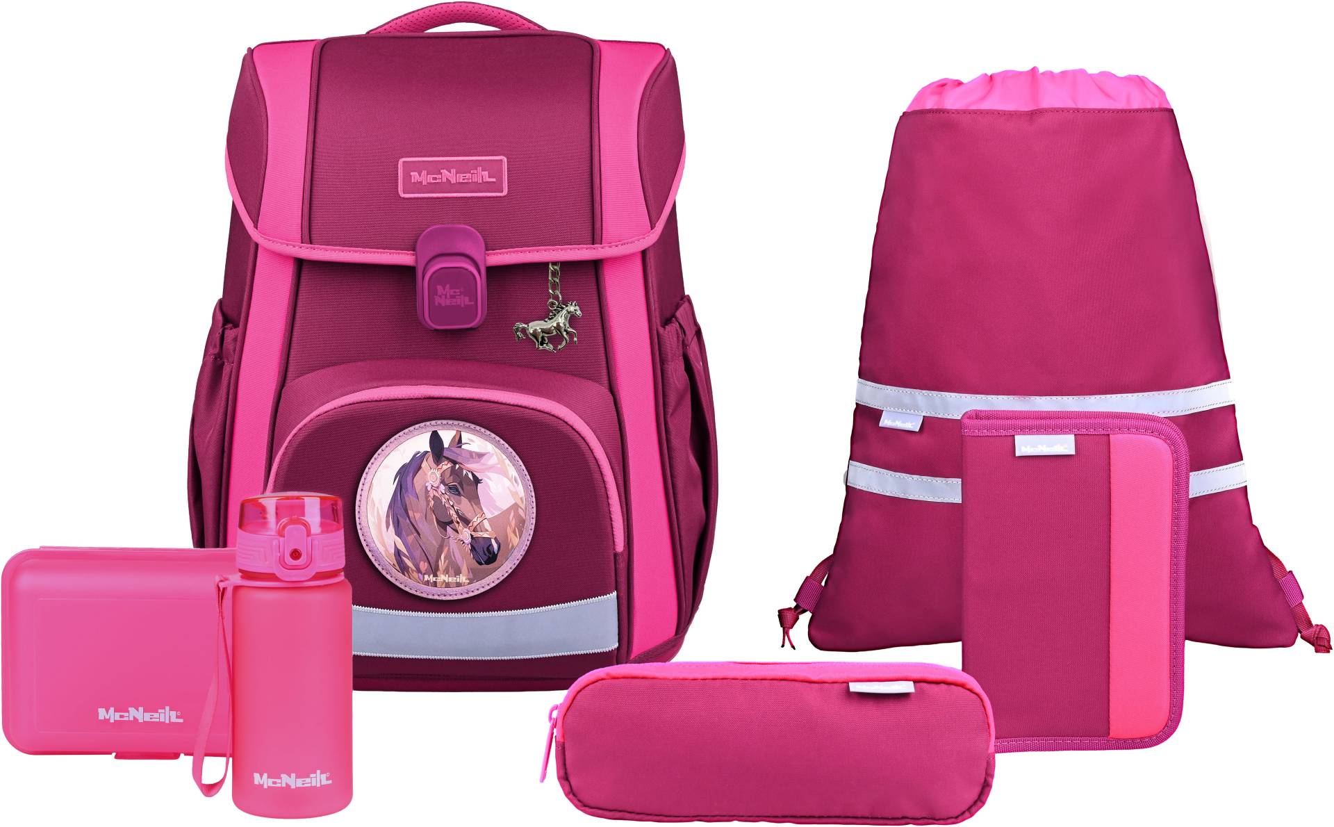 McNeill Schulranzen "Bravo, inkl. Etui, Turnbeutel," Reflektierende Streifen auf den Schultergurten;Retroreflektierende Flächen von McNeill